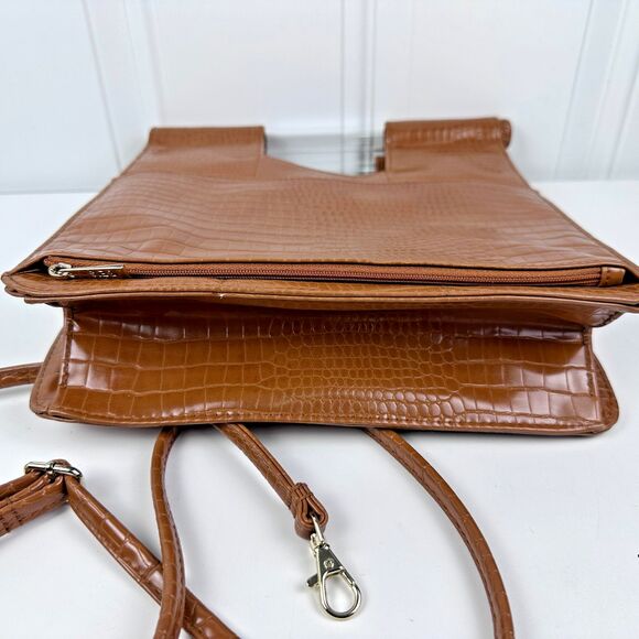 BEIS Crossbody Bag Cognac Croc-Embossed Acrylic Handle Organizer Purse - Picture 11 of 12